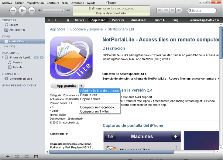 AjpdSoft Descargar e instalar NetPortalLite en el iPhone para abrir archivos de red