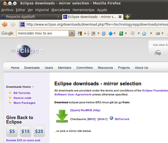 Instalar Eclipse desde la propia web de Eclipse