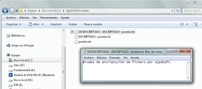 AjpdSoft La aplicacin AjpdSoft Encriptar ficheros con CAPICOM en funcionamiento