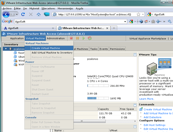 AjpdSoft Crear y preparar la mquina virtual en VMware Server para Oracle Enterprise Linux