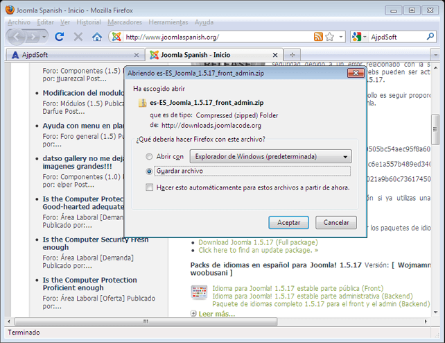 AjpdSoft Montar un servidor web y un sitio web en un equipo con Windows 7 con AppServ y Joomla - Traducir Joomla! a espaol