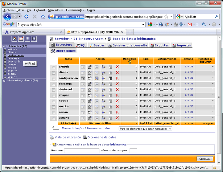 AjpdSoft Preparacin de la base de datos MySQL y las tablas para el sitio web dinmico