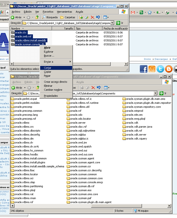 Descarga y descompresin de Oracle Database 11g Release 2 Enterprise Edition 64bits para Microsoft Windows