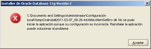 Error Oracle No se pudo iniciar la aplicacin porque su configuracin es incorrecta