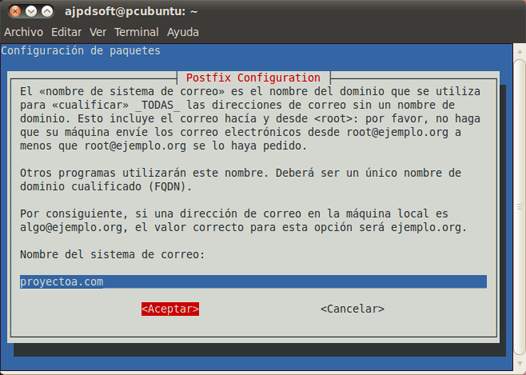 AjpdSoft Instalar agente de transporte de correo Postfix en GNU Linux Ubuntu