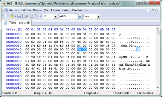 AjpdSoft Cmo cambiar el valor actual del campo autoincremento de una tabla Paradox manualmente con editor hexadecimal