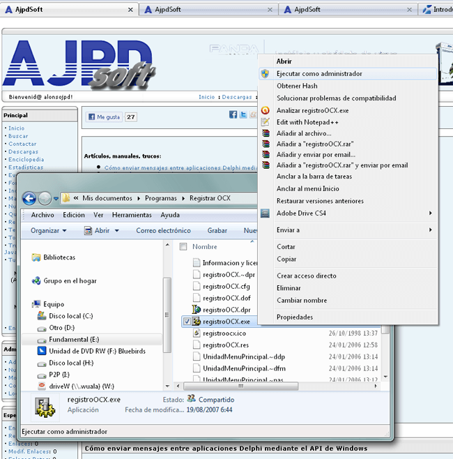 AjpdSoft Registro de la librera capicom.dll en Windows 7
